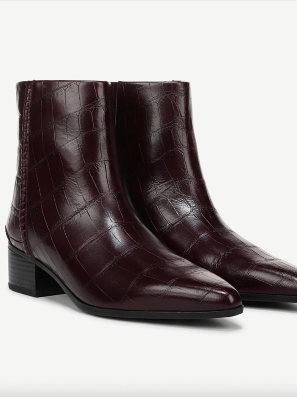 Franco Sarto Fayola Block Heel Ankle Boot — Bordo Red Croco Print Leather, 7.5